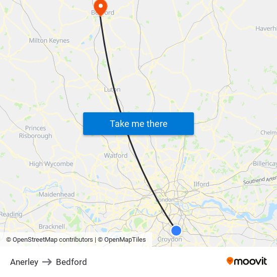 Anerley to Bedford map