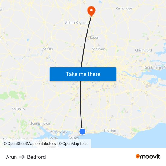 Arun to Bedford map