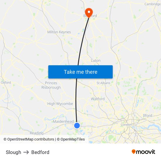 Slough to Bedford map