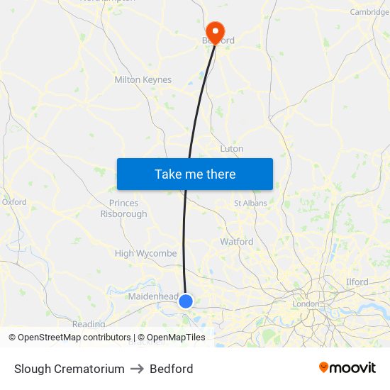 Slough Crematorium to Bedford map