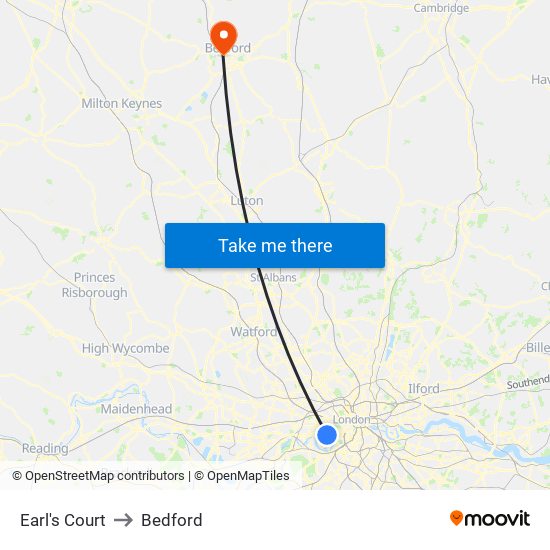 Earl's Court to Bedford map