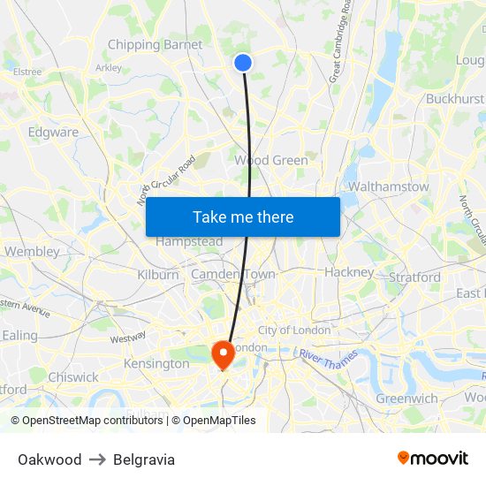 Oakwood to Belgravia map
