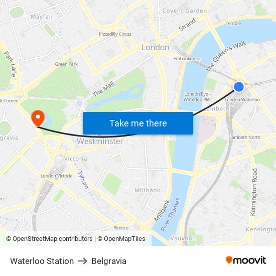 Waterloo Station to Belgravia map