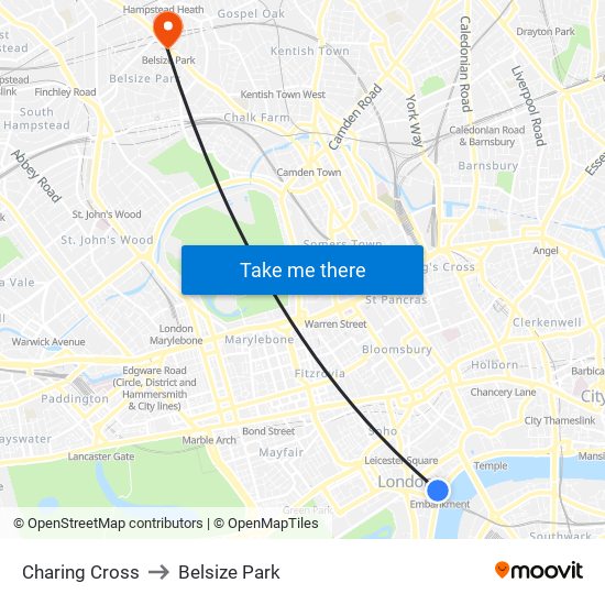 Charing Cross to Belsize Park map