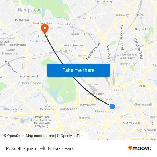 Russell Square to Belsize Park map