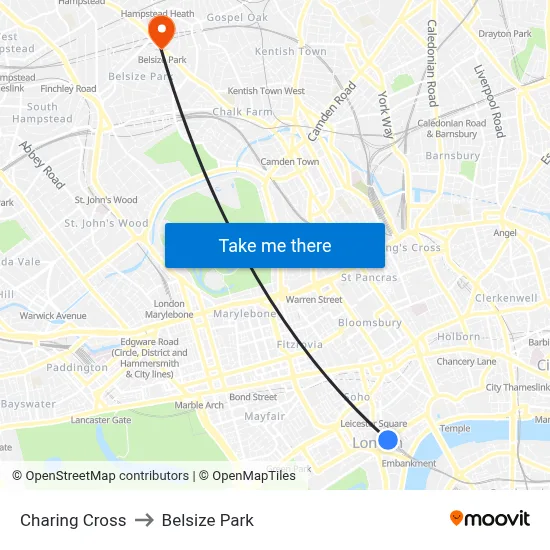 Charing Cross to Belsize Park map