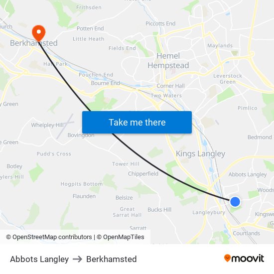 Abbots Langley to Berkhamsted map