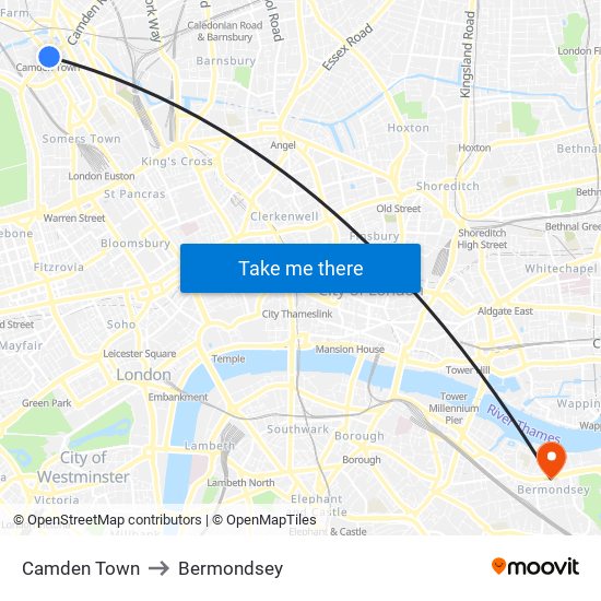 Camden Town to Bermondsey map