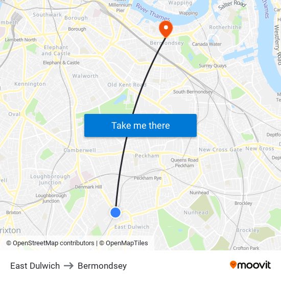 East Dulwich to Bermondsey map