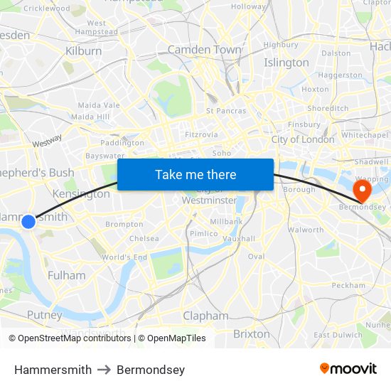 Hammersmith to Bermondsey map