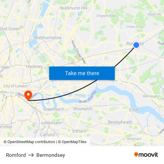 Romford to Bermondsey map