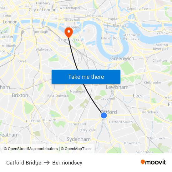 Catford Bridge to Bermondsey map