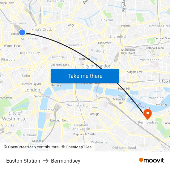 Euston Station to Bermondsey map