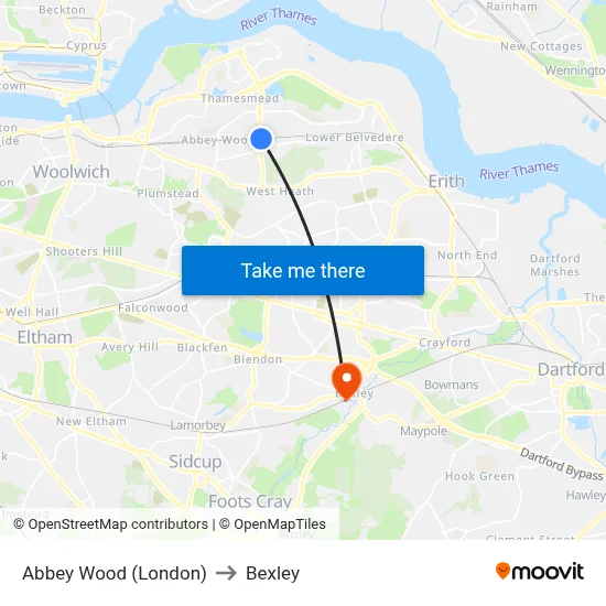 Abbey Wood (London) to Bexley map