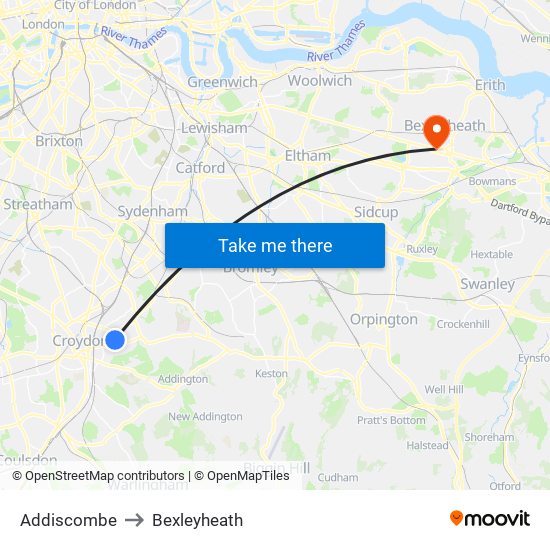 Addiscombe to Bexleyheath map