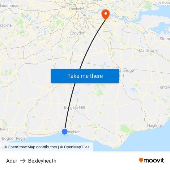 Adur to Bexleyheath map