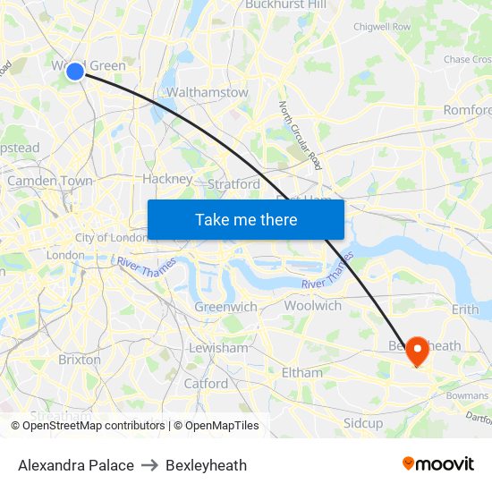 Alexandra Palace to Bexleyheath map