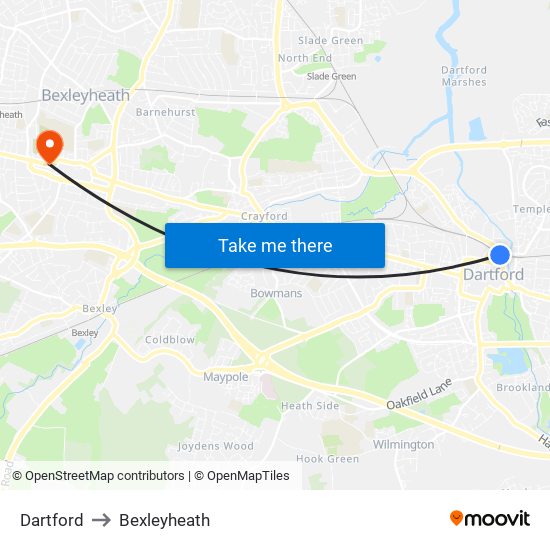 Dartford to Bexleyheath map