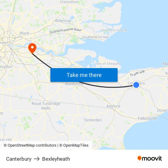 Canterbury to Bexleyheath map