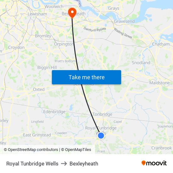 Royal Tunbridge Wells to Bexleyheath map