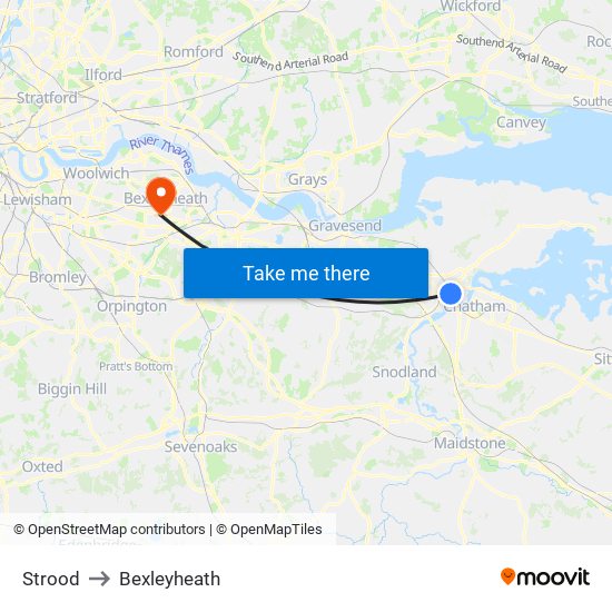 Strood to Bexleyheath map