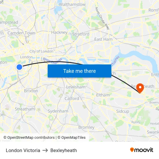 London Victoria to Bexleyheath map