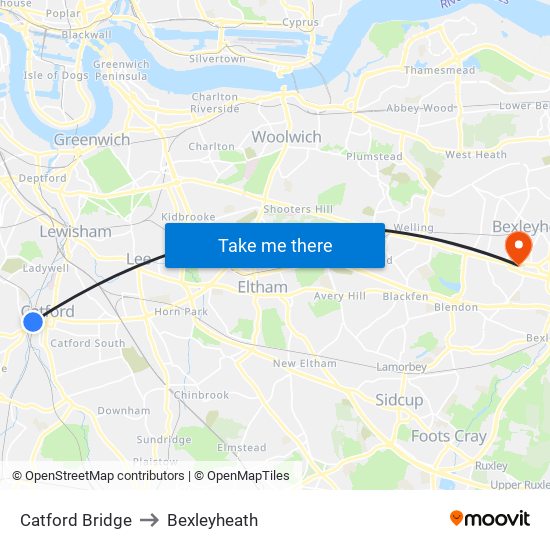 Catford Bridge to Bexleyheath map