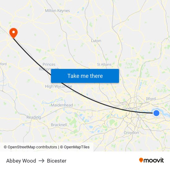 Abbey Wood to Bicester map