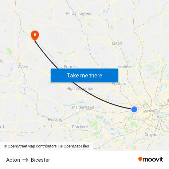 Acton to Bicester map