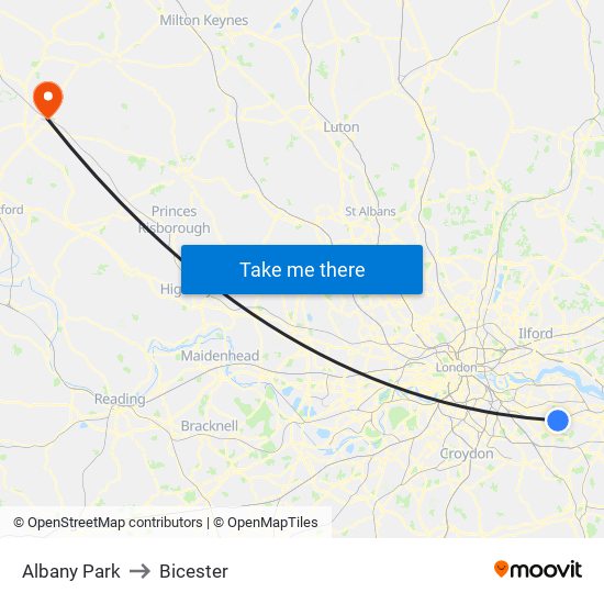 Albany Park to Bicester map