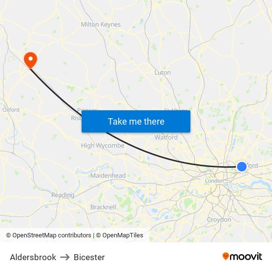 Aldersbrook to Bicester map