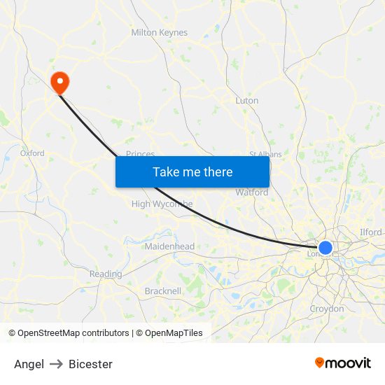 Angel to Bicester map