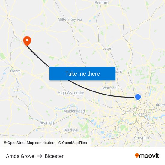 Arnos Grove to Bicester map