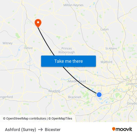 Ashford (Surrey) to Bicester map