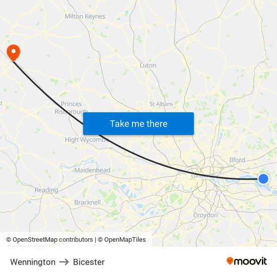 Wennington to Bicester map