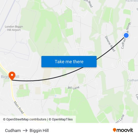 Cudham to Biggin Hill map