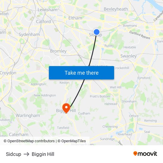 Sidcup to Biggin Hill map