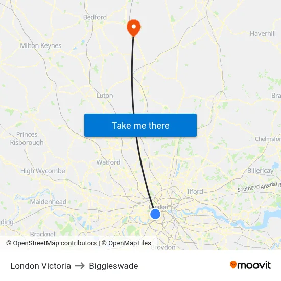 London Victoria to Biggleswade map