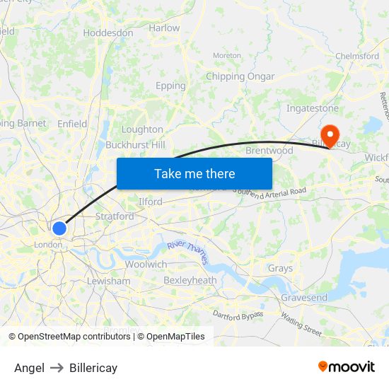 Angel to Billericay map