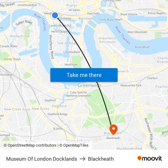 Museum Of London Docklands to Blackheath map