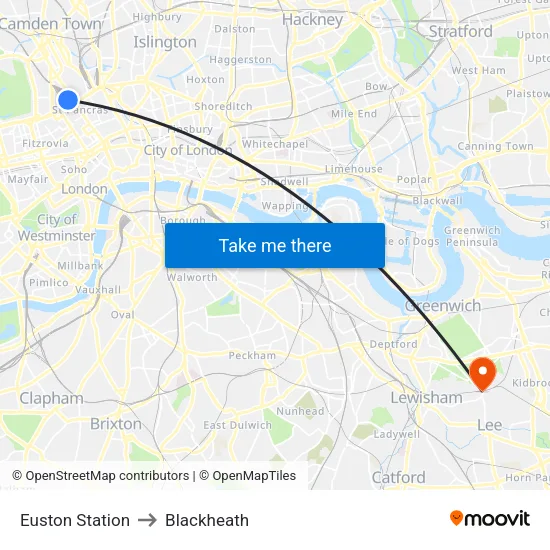 Euston Station to Blackheath map