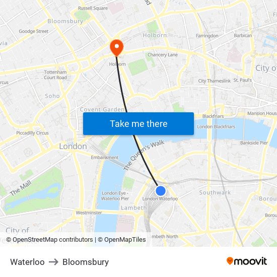 Waterloo to Bloomsbury map