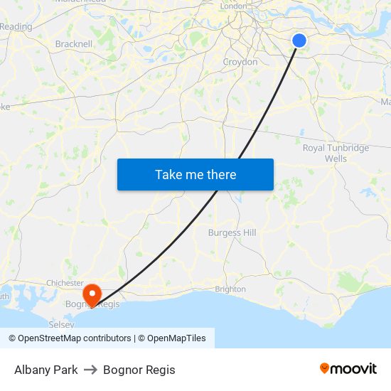 Albany Park to Bognor Regis map