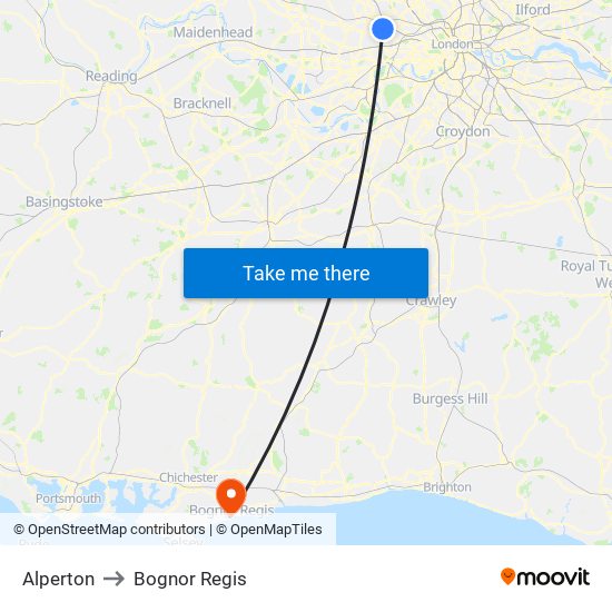 Alperton to Bognor Regis map