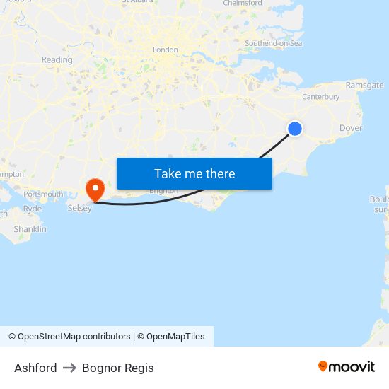 Ashford to Bognor Regis map