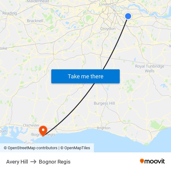 Avery Hill to Bognor Regis map