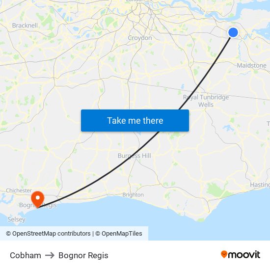 Cobham to Bognor Regis map