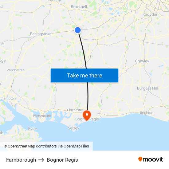 Farnborough to Bognor Regis map