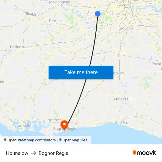 Hounslow to Bognor Regis map