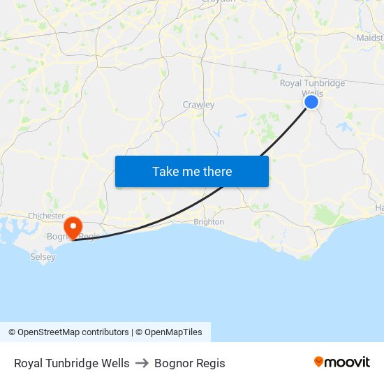 Royal Tunbridge Wells to Bognor Regis map